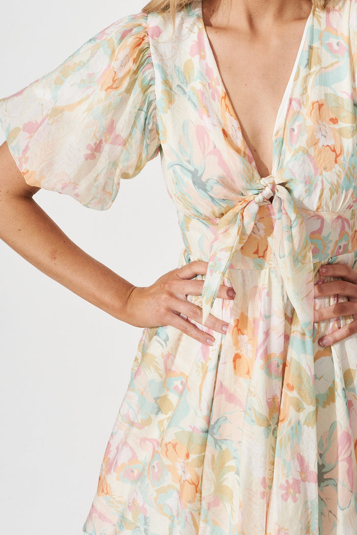 Dancee Dress In White With Pastel Multi - detail