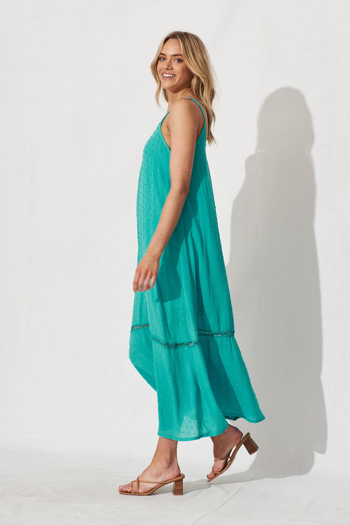 Lost Paradise Maxi Dress In Aqua Swiss Dot - side