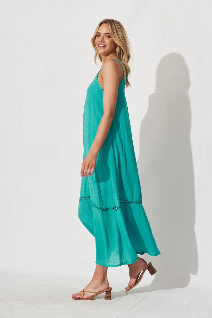 Lost Paradise Maxi Dress In Aqua Swiss Dot - side