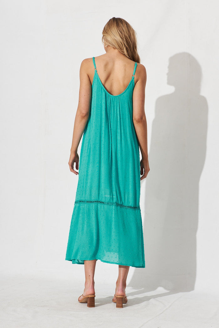Lost Paradise Maxi Dress In Aqua Swiss Dot - back
