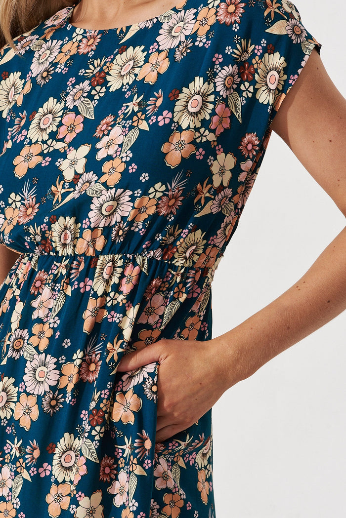 Machia Dress In Teal With Boho Floral - detail