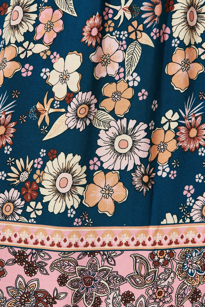 Machia Dress In Teal With Boho Floral - fabric