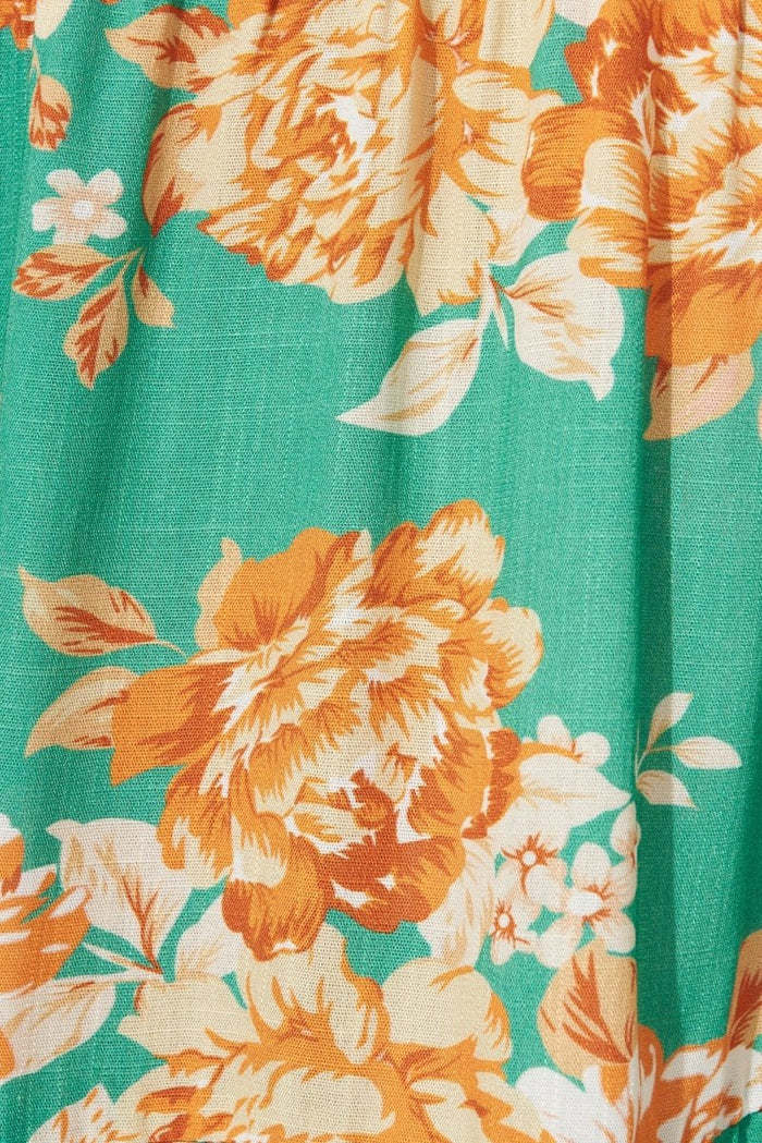 Charlotta Midi Dress In Green With Orange Floral - St Frock (Dev)
