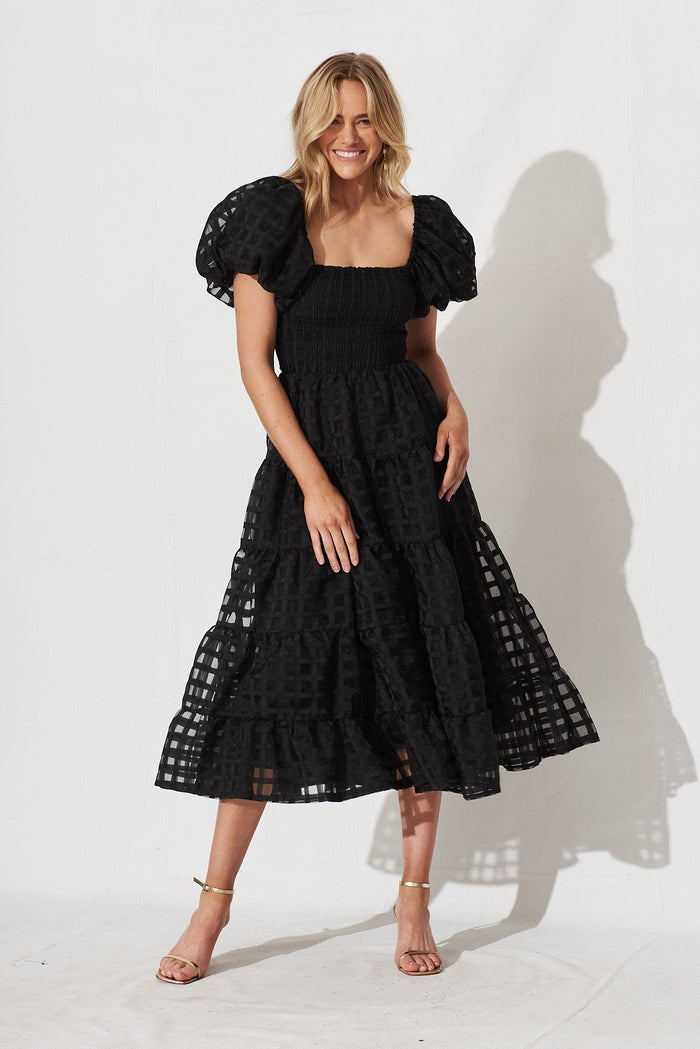 Kaitlyn Midi Dress In Black Organza - full length