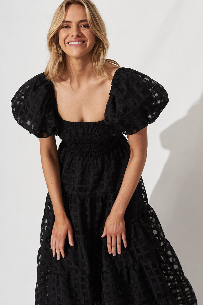 Kaitlyn Midi Dress In Black Organza - front
