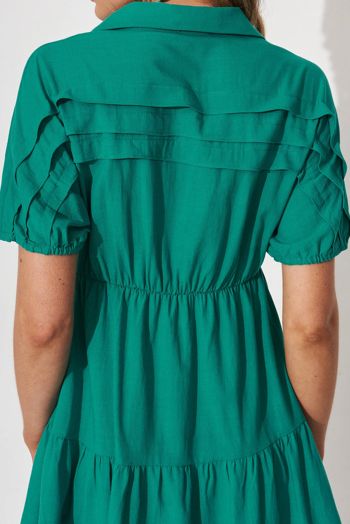Hollis Shirt Dress In Green Linen Blend - back detail