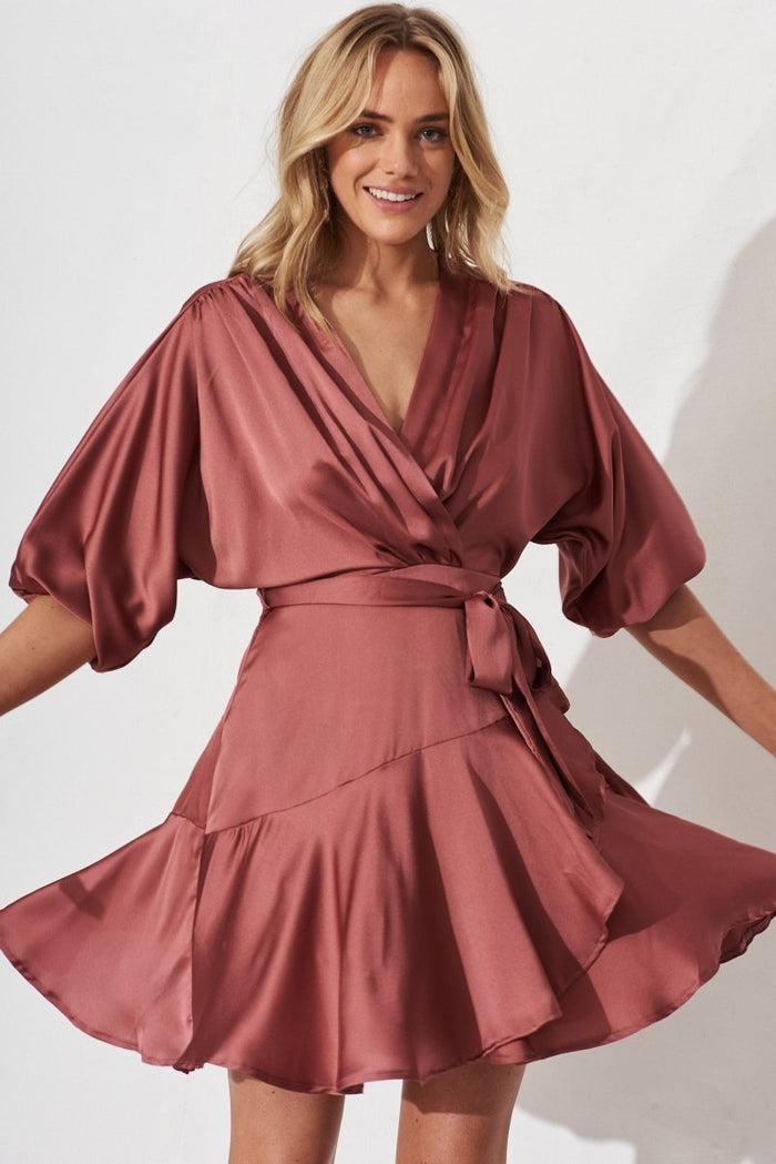 Brylie Dress In Dusty Pink Satin - St Frock (Dev)