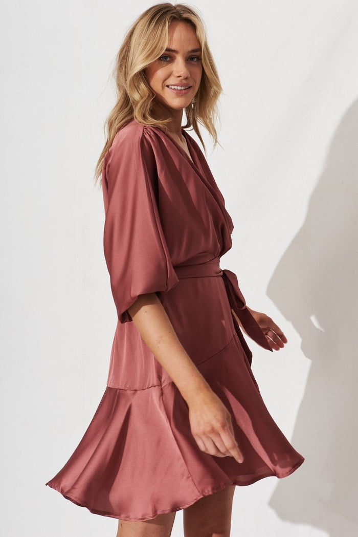 Brylie Dress In Dusty Pink Satin - St Frock (Dev)
