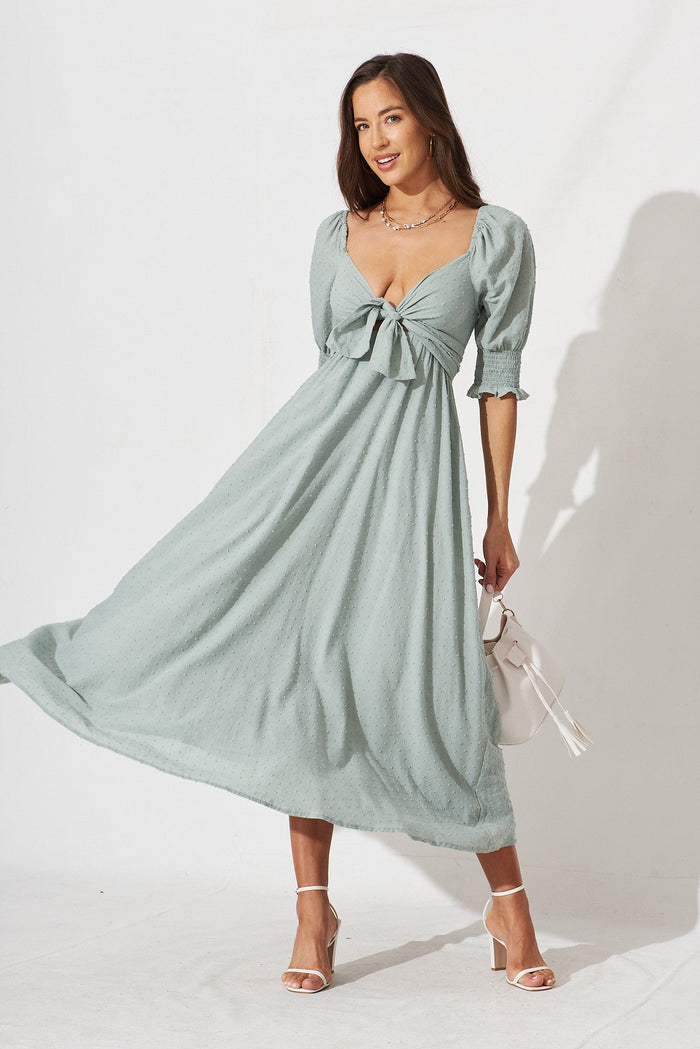 Avila Midi Dress In Sage Green - full length
