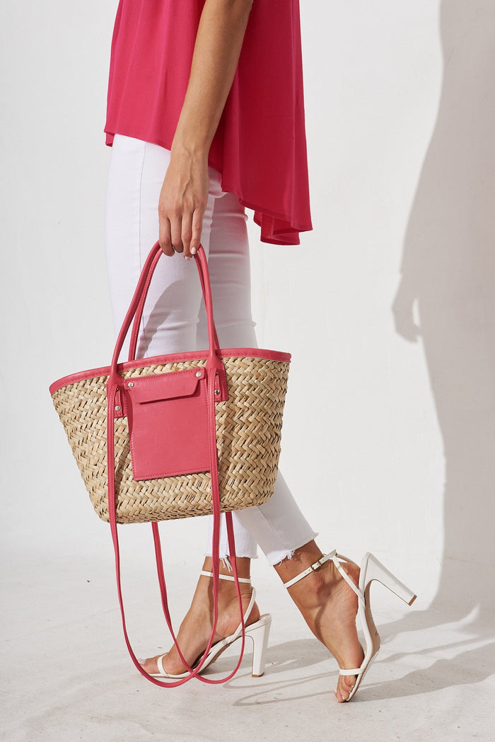 August + Delilah Sharon Straw Bag In Pink - side