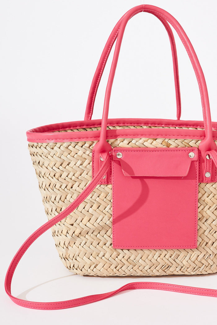 August + Delilah Sharon Straw Bag In Pink - detail