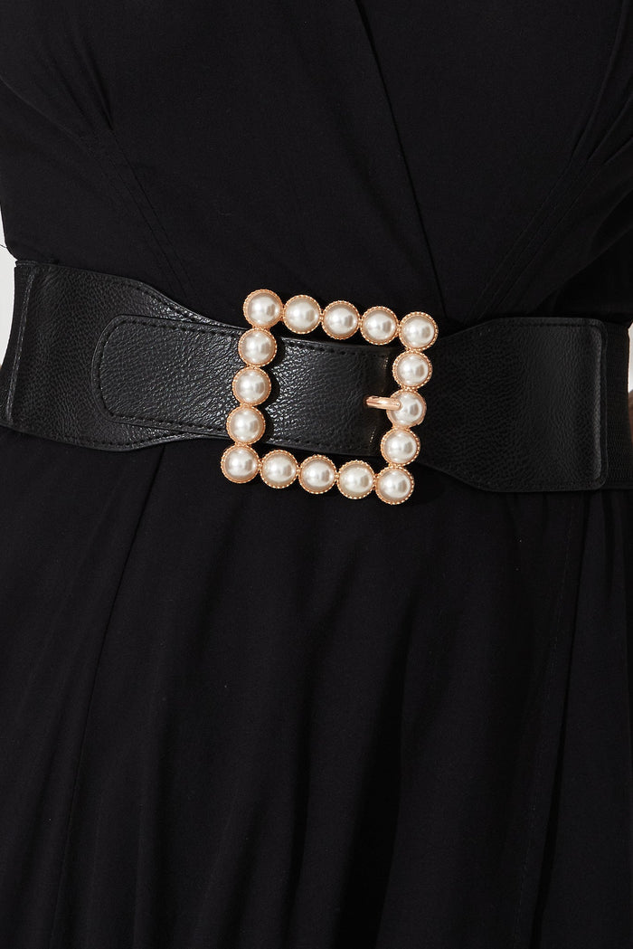 August + Delilah Misty Stretch Belt In Black With Pearl Buckle - St Frock (Dev)