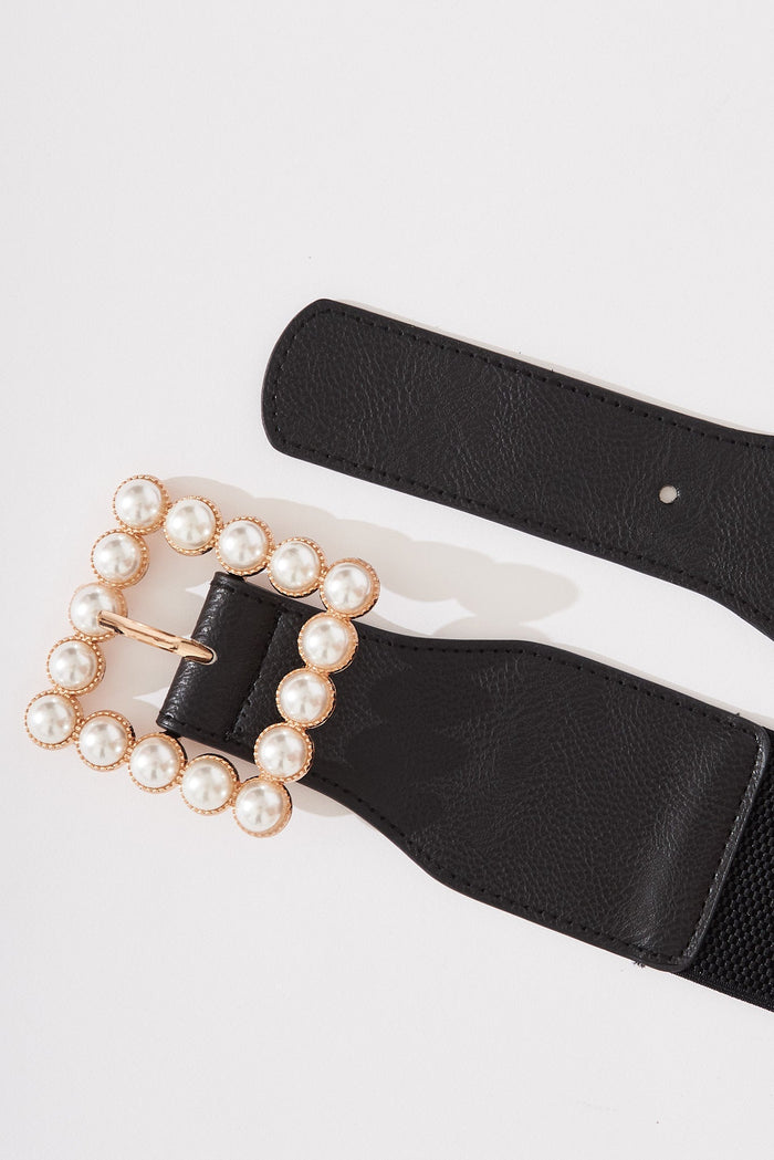 August + Delilah Misty Stretch Belt In Black With Pearl Buckle - St Frock (Dev)