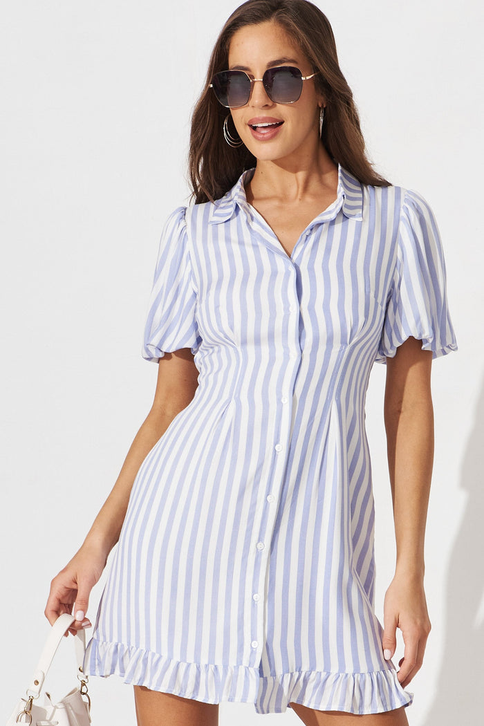 Villie Shirt Dress In Blue Stripe - front