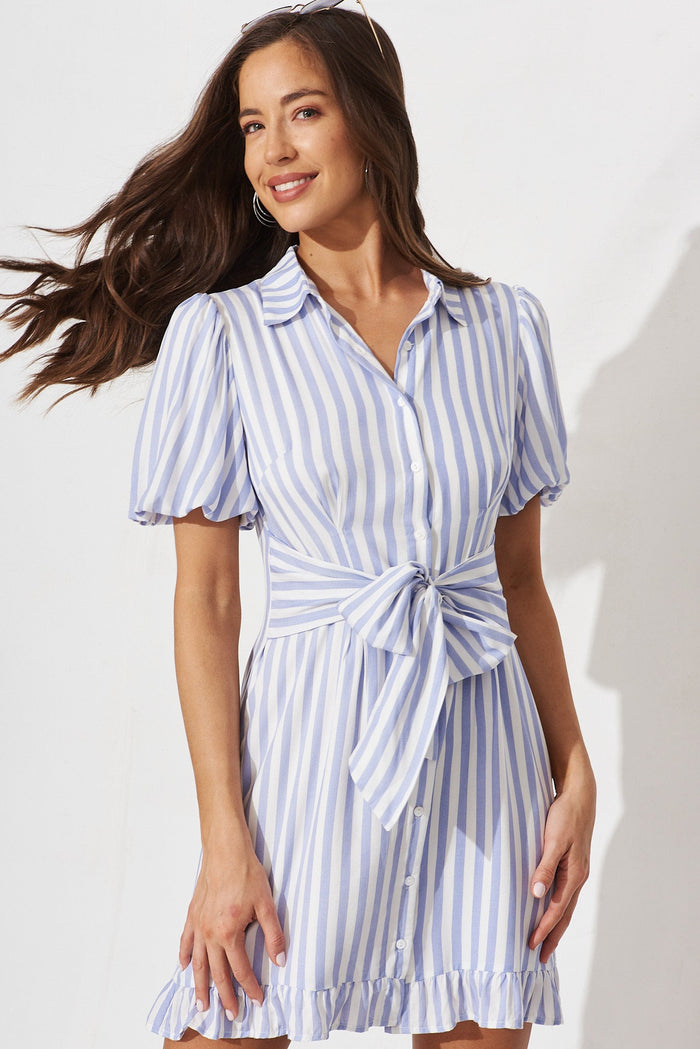 Villie Shirt Dress In Blue Stripe - front