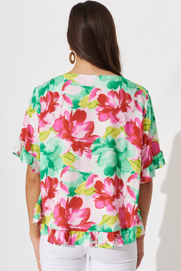 Oceania Top In Pink With Green Floral - back