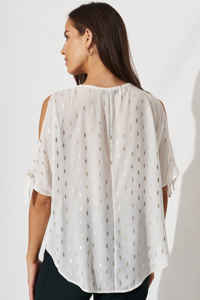 Windbreaker Top In White With Gold Foil Print - back