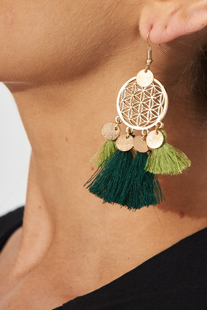August + Delilah Carla Earring In Green - side close up
