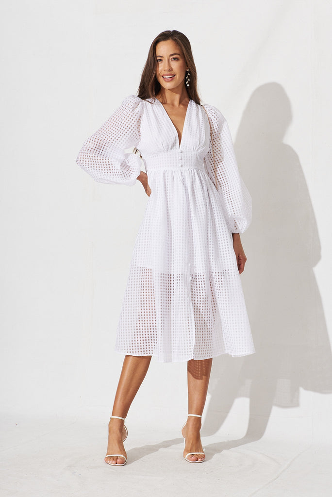 Destine Midi Dress In White Organza - full length