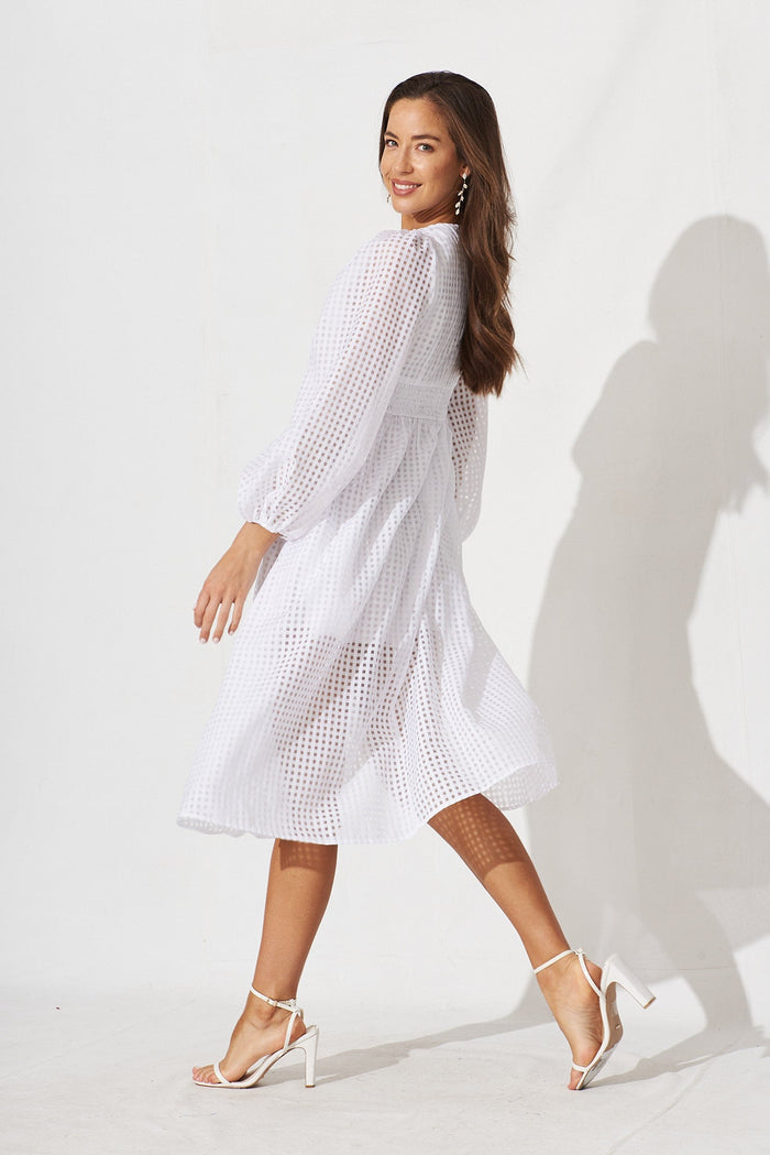 Destine Midi Dress In White Organza - side