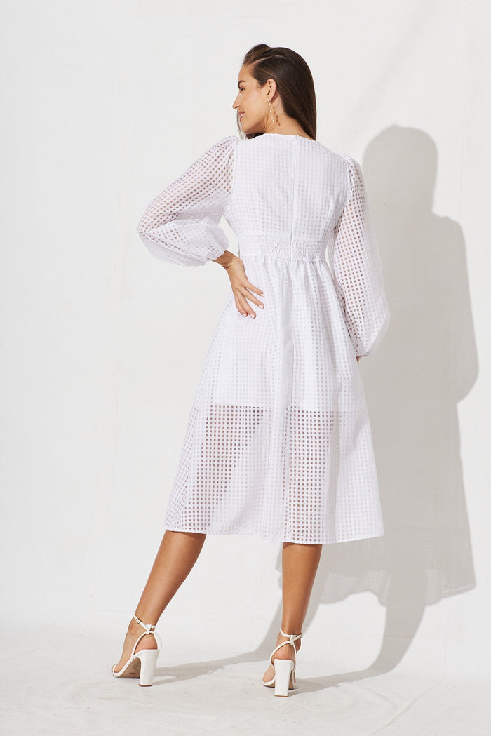 Destine Midi Dress In White Organza - back