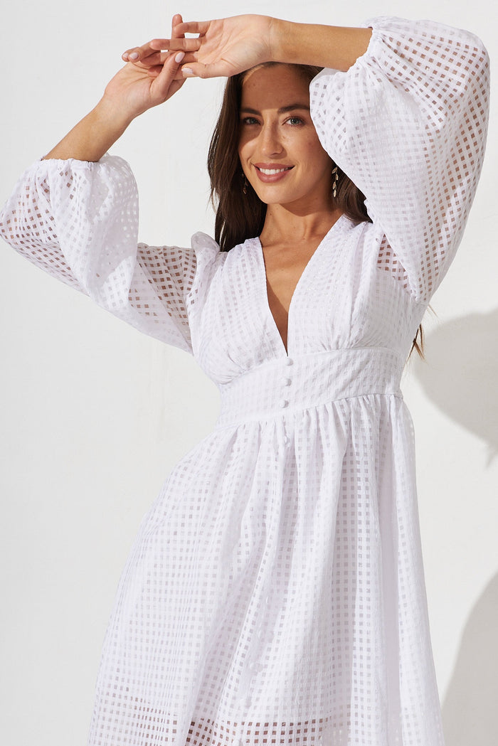 Destine Midi Dress In White Organza - front