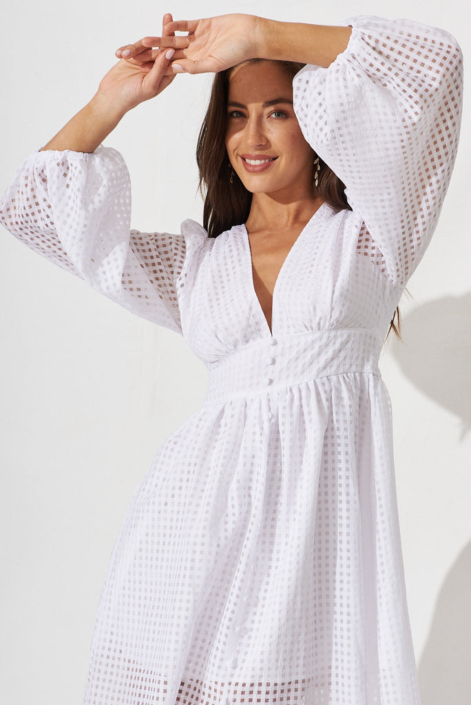 Destine Midi Dress In White Organza - front