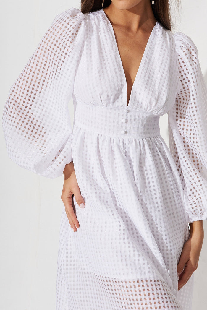 Destine Midi Dress In White Organza - detail
