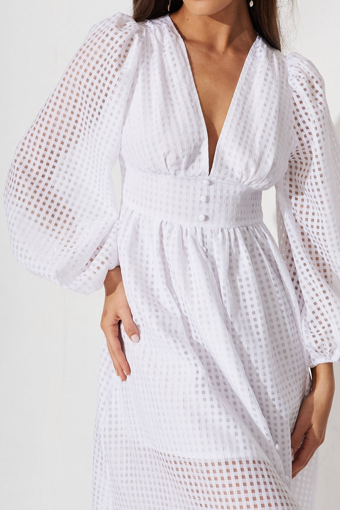 Destine Midi Dress In White Organza - detail
