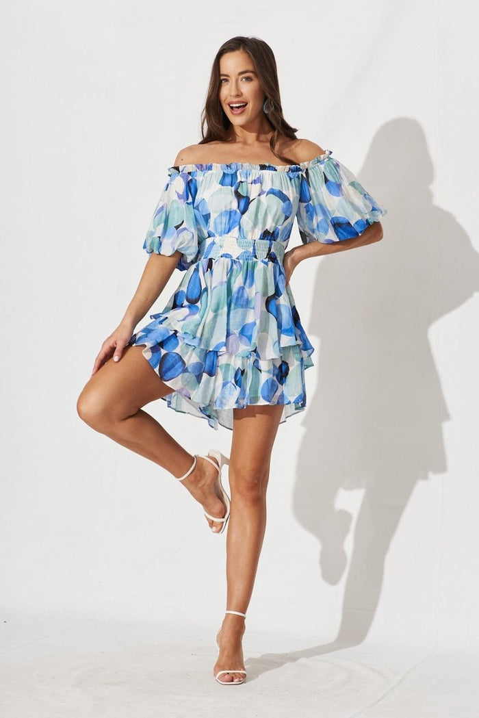 Bruny Playsuit In White With Blue Multi - St Frock (Dev)