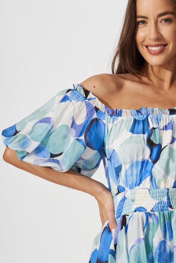 Bruny Playsuit In White With Blue Multi - St Frock (Dev)