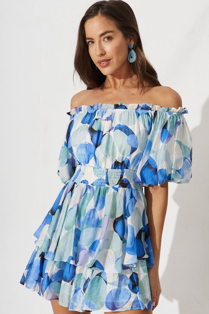 Bruny Playsuit In White With Blue Multi - St Frock (Dev)