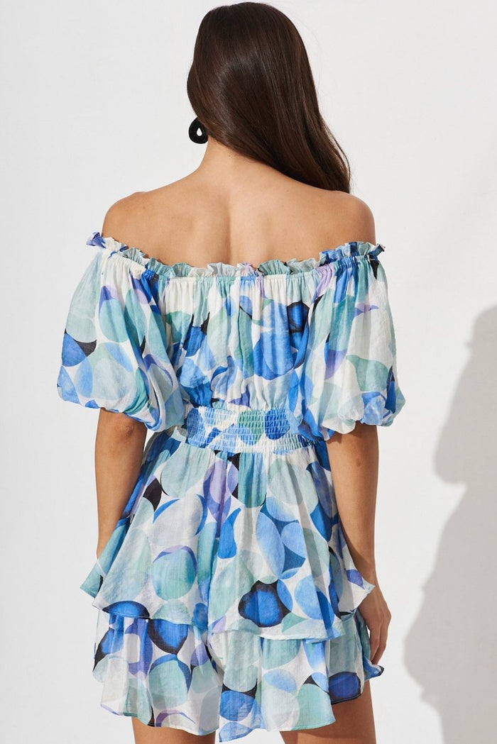 Bruny Playsuit In White With Blue Multi - St Frock (Dev)