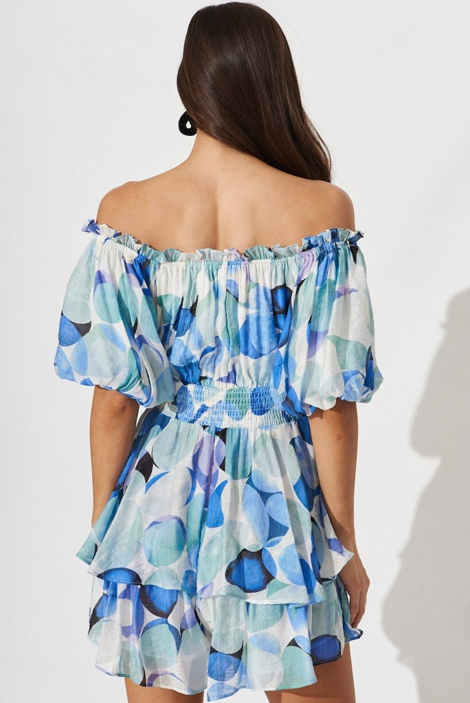 Bruny Playsuit In White With Blue Multi - St Frock (Dev)