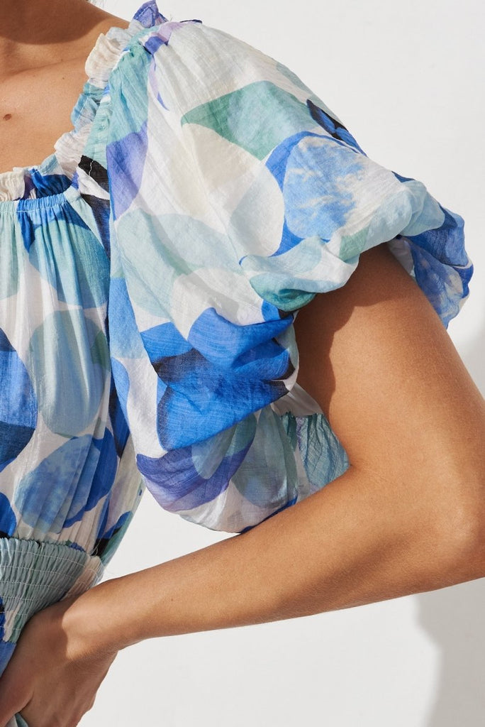 Bruny Playsuit In White With Blue Multi - St Frock (Dev)