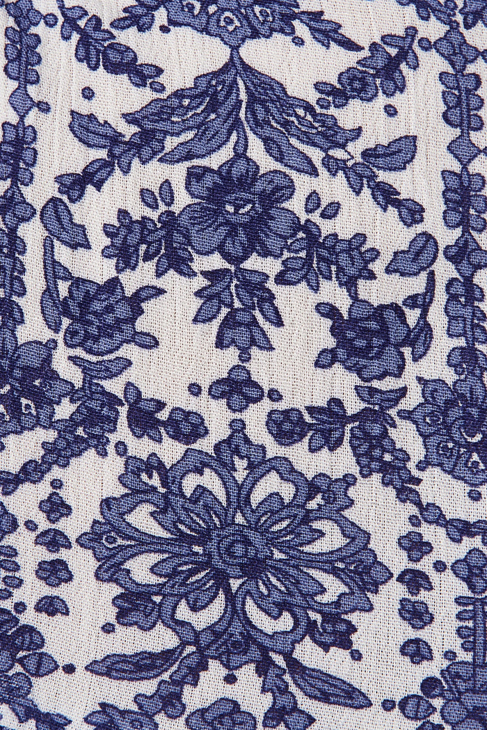 Kintan Midi Dress In White With Blue Floral - fabric