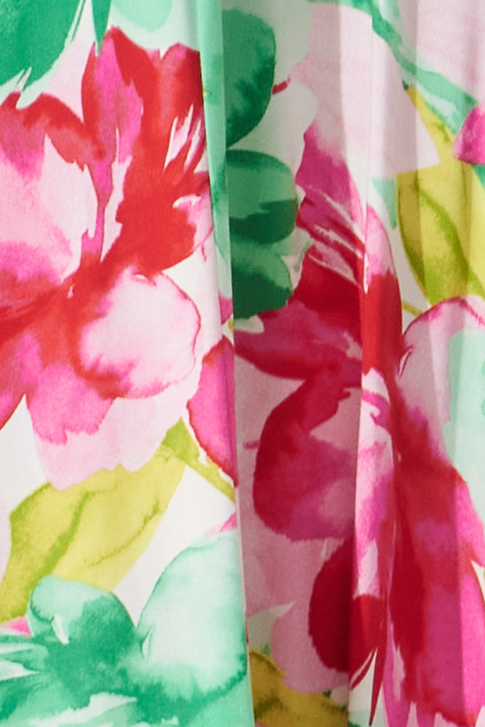 Sydney Midi Dress In Pink With Green Floral - fabric