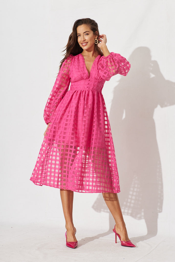 Destine Midi Dress In Pink Organza - full length
