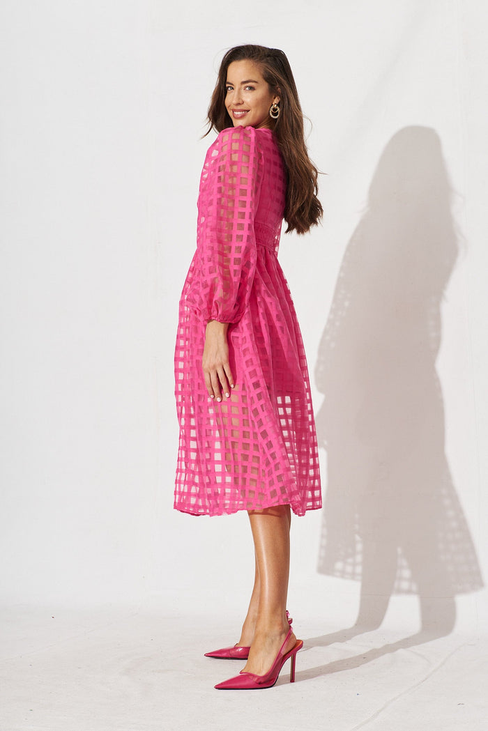 Destine Midi Dress In Pink Organza - side
