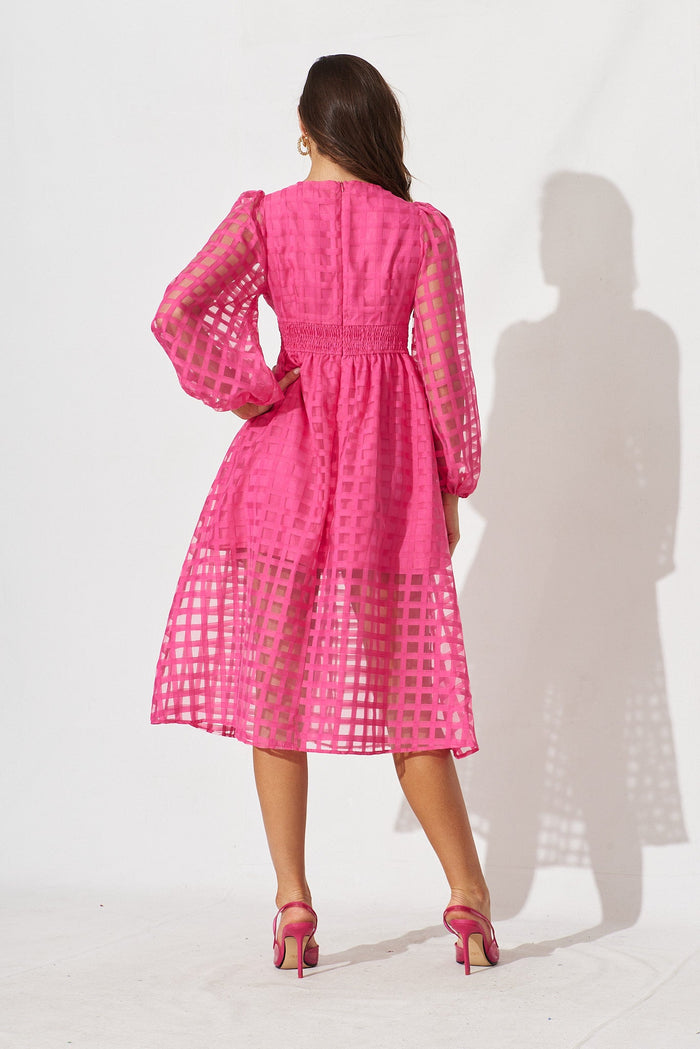 Destine Midi Dress In Pink Organza - back