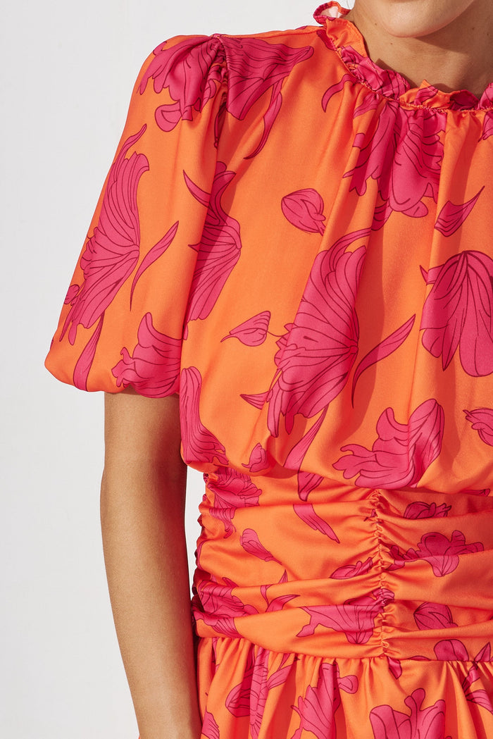 Alexiah Midi Dress In Coral With Pink Floral - detail