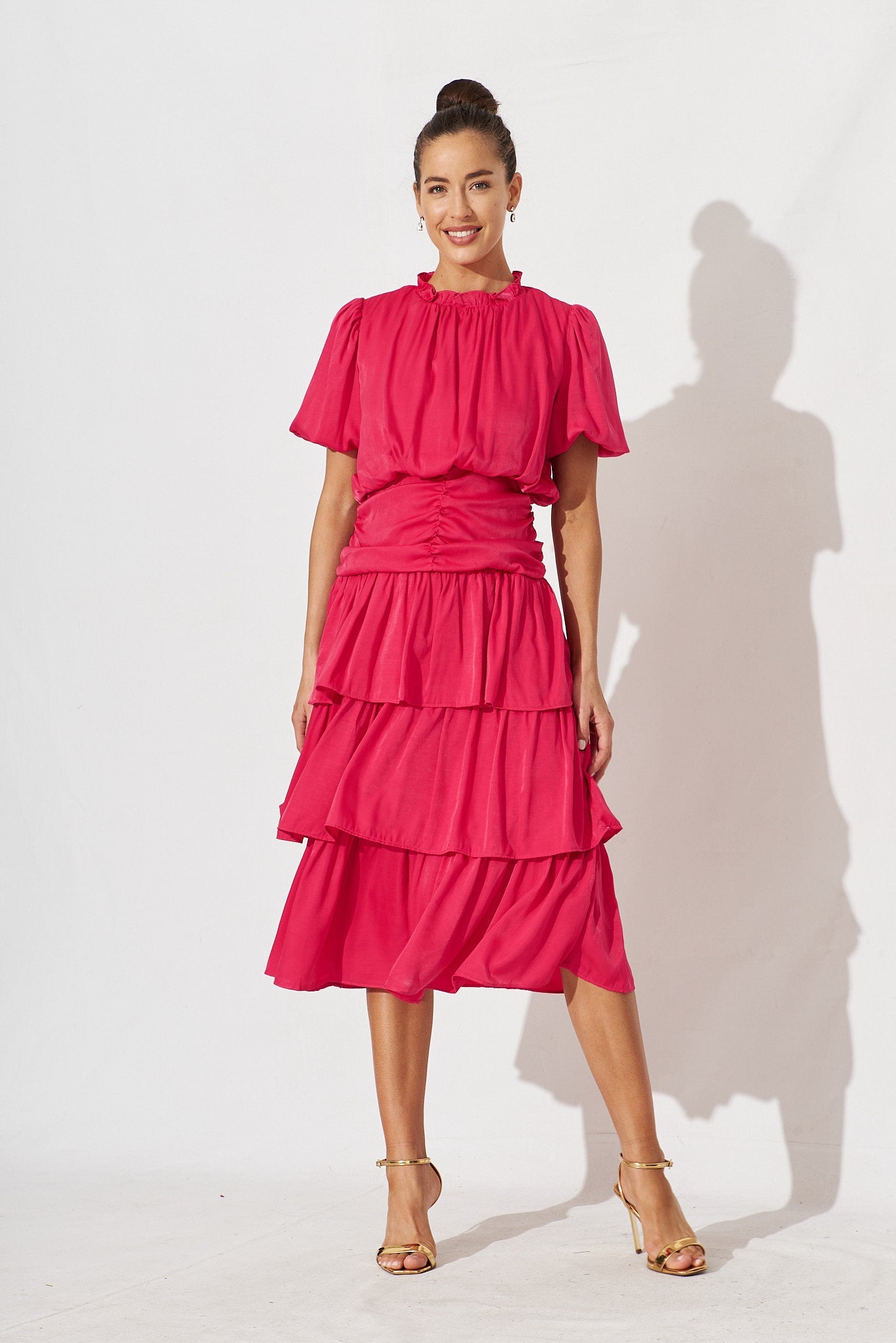 Alexiah Midi Dress In Hot Pink - full length