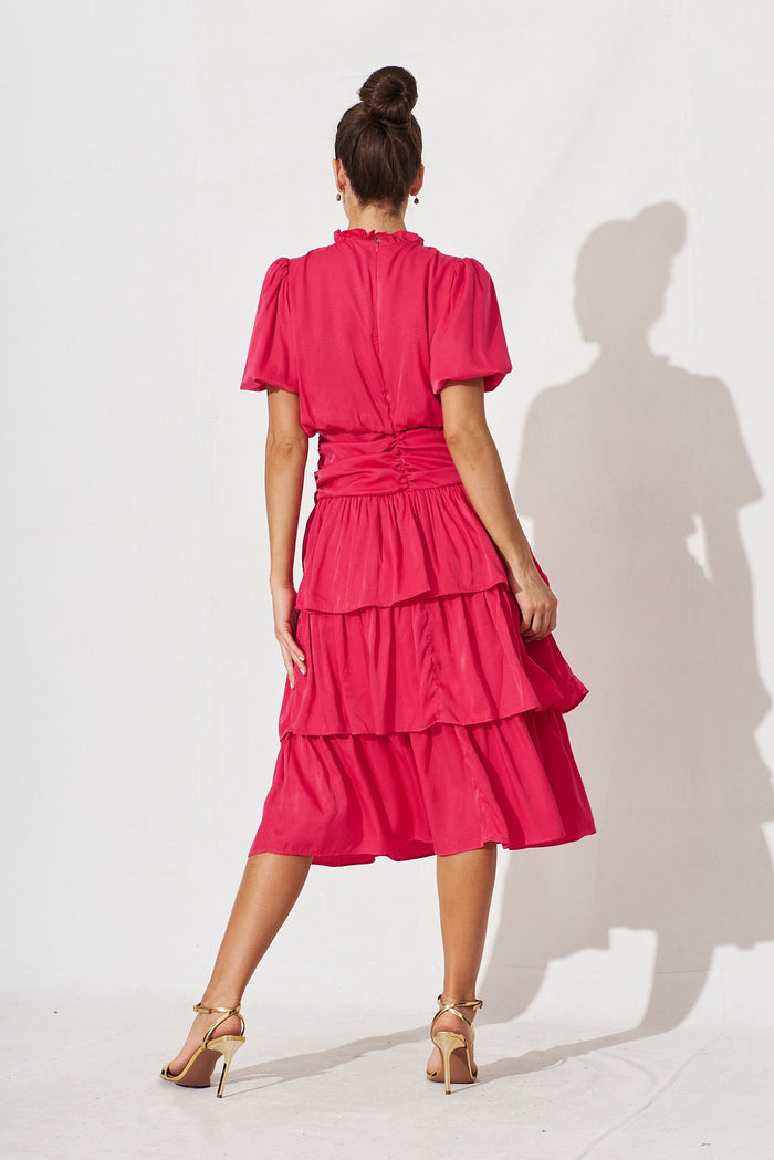 Alexiah Midi Dress In Hot Pink - back