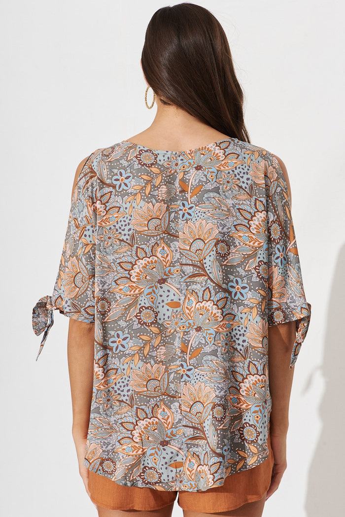Windbreaker Top In Blue With Apricot Print - back
