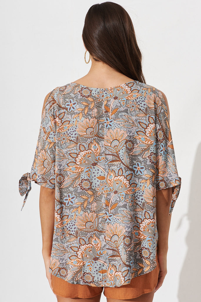 Windbreaker Top In Blue With Apricot Print - back