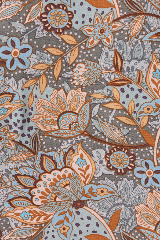 Windbreaker Top In Blue With Apricot Print - fabric