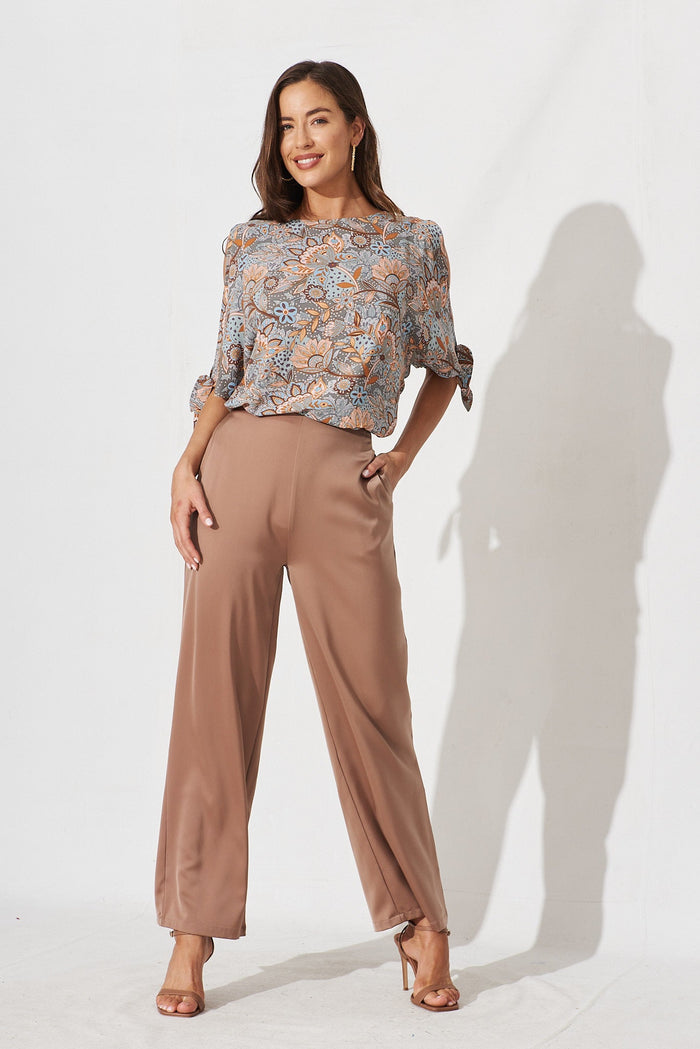 Windbreaker Top In Blue With Apricot Print - full length