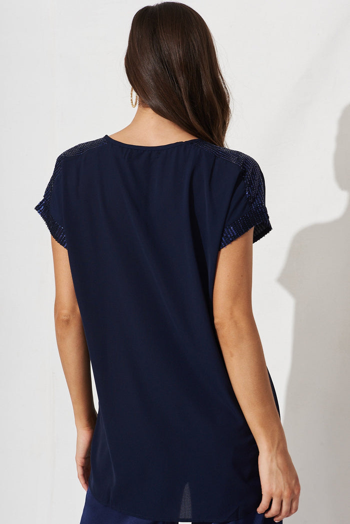 Nevaya Top In Navy Sequin - back