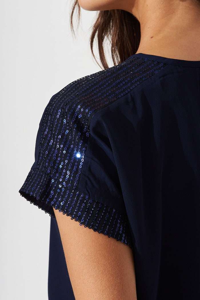 Nevaya Top In Navy Sequin - detail