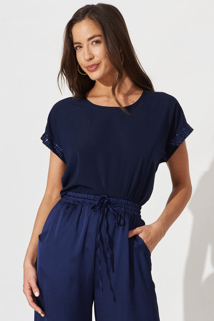 Nevaya Top In Navy Sequin - front